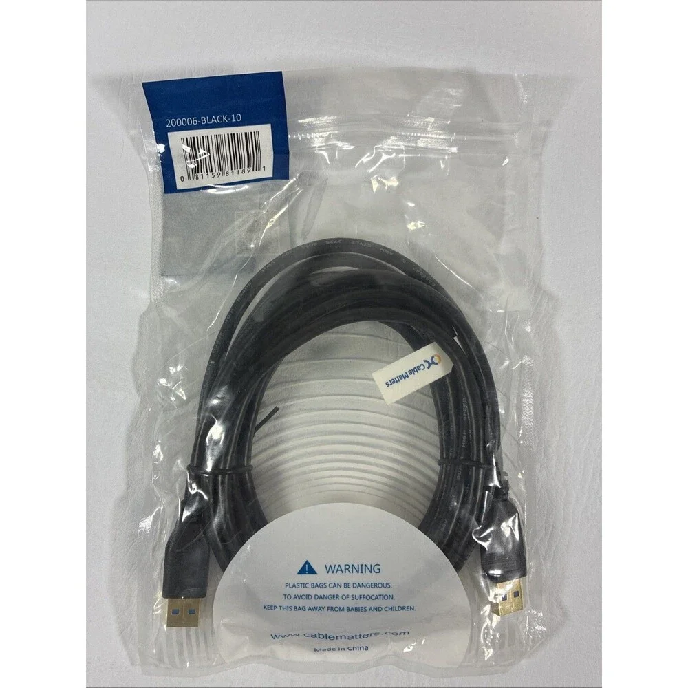 Cable Matters SuperSpeed USB 3.0 Type A cable, 10 feet long, in black.